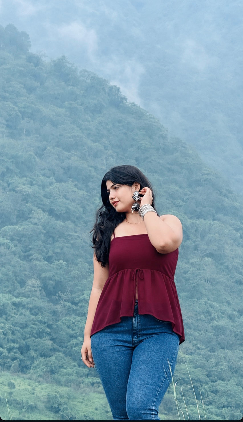 6. Maroon Flowy Tie-Up Top