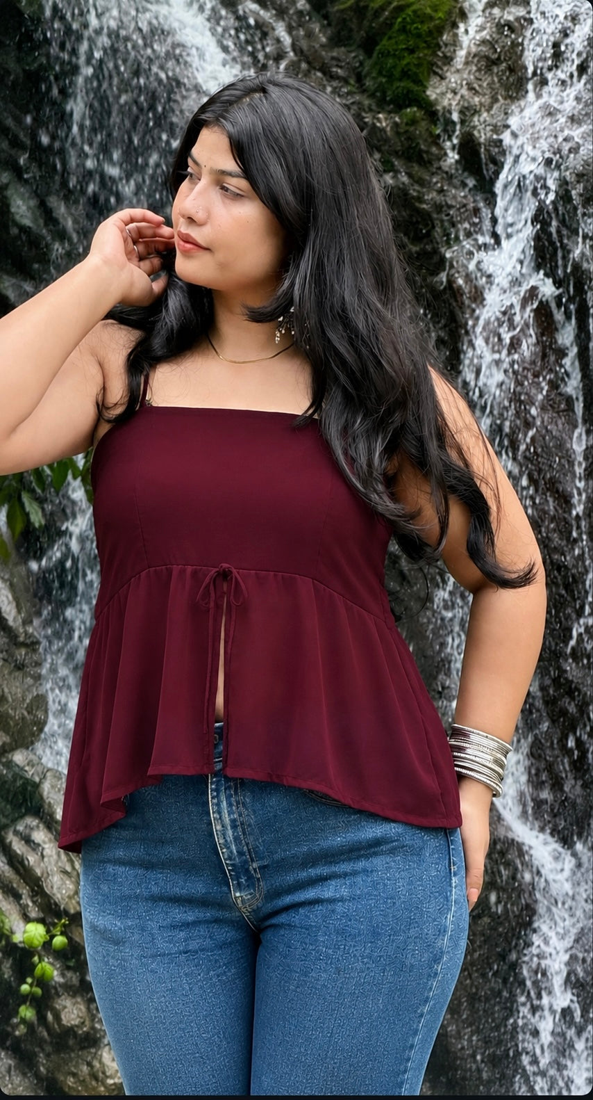 6. Maroon Flowy Tie-Up Top